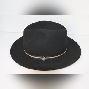 StetsonBlack Wide-Brim Fedora with Two-Tone Band Medium